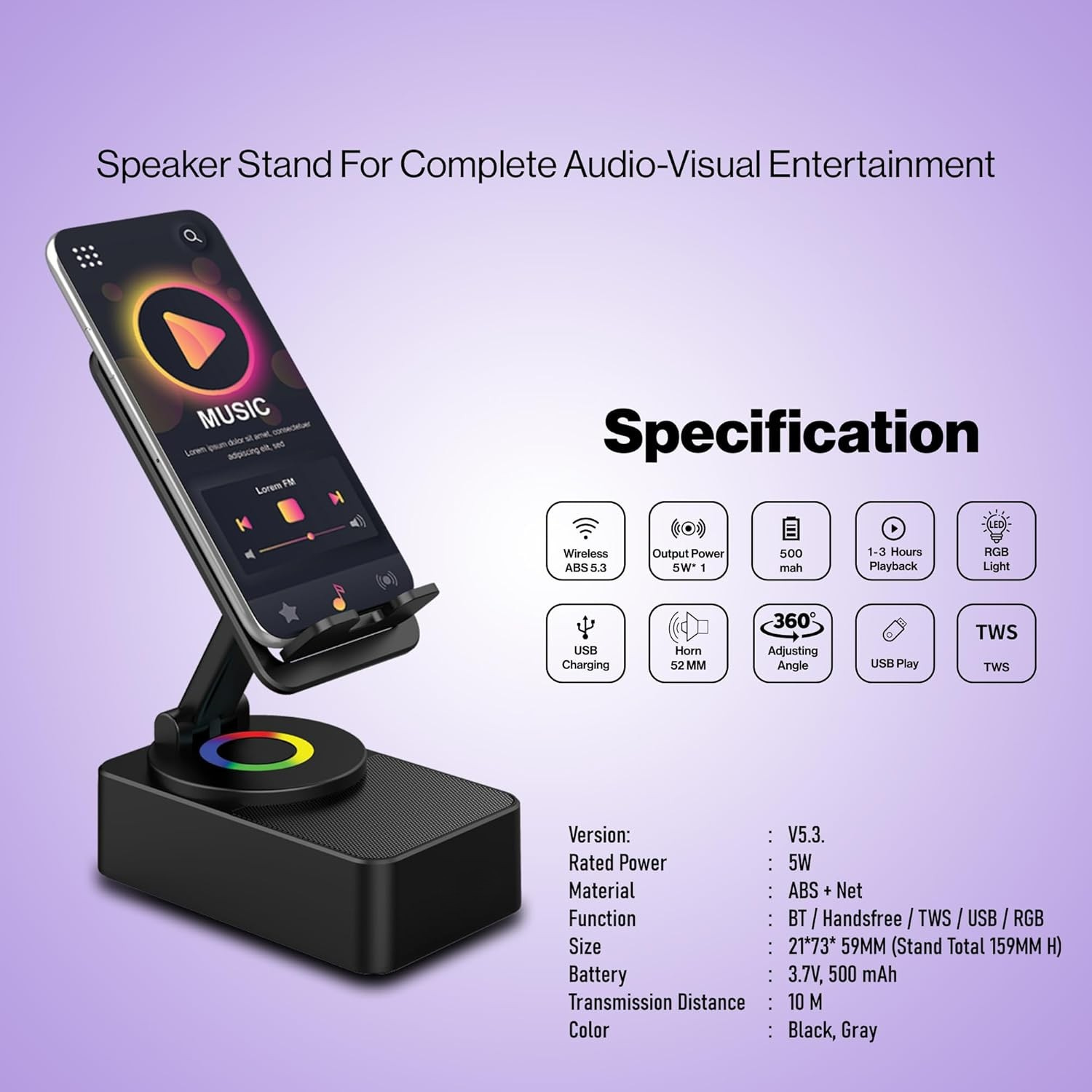 Luvo: 3-in-1 Foldable Phone Stand with Bluetooth Speaker & 360° Rotation, Portable Desk Holder with Wireless Audio, Hands-Free Viewing & Compact Travel-Friendly Designea