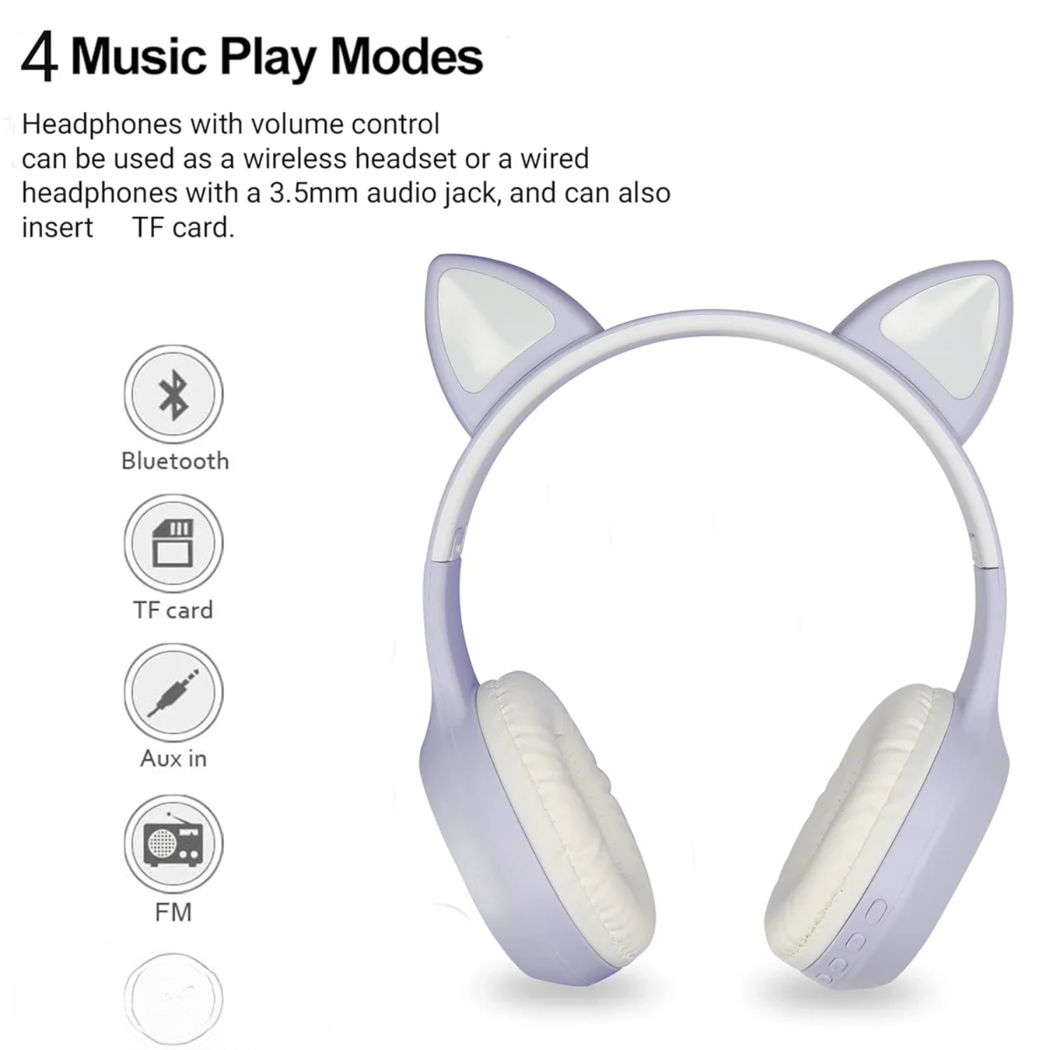 PurrStar: Cat Ear Bluetooth Headphones with LED Lights & Mic, Wireless Over-Ear Headphones, Cute Kitty Design for Music & Gaming (Assorted)