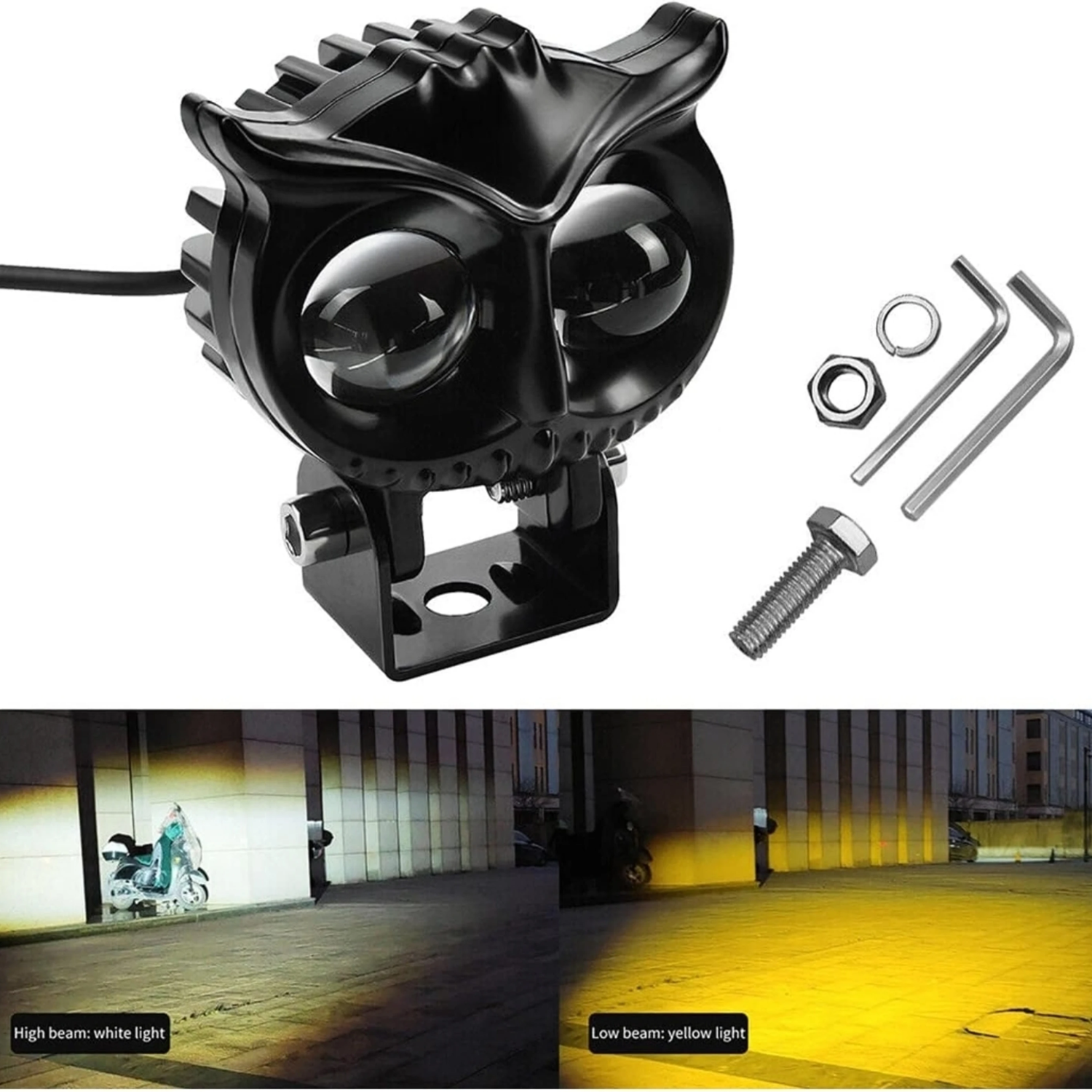 Owl Led Fog Light Projector Bar light with White/Yellow Led for Bikes Metal Body Fog Lamp Car, Motorbike LED (12 V, 35 W) (Star City Plus, Splendor Plus, Passion, Universal For Bike, Star City, Shine, Pack of 1)