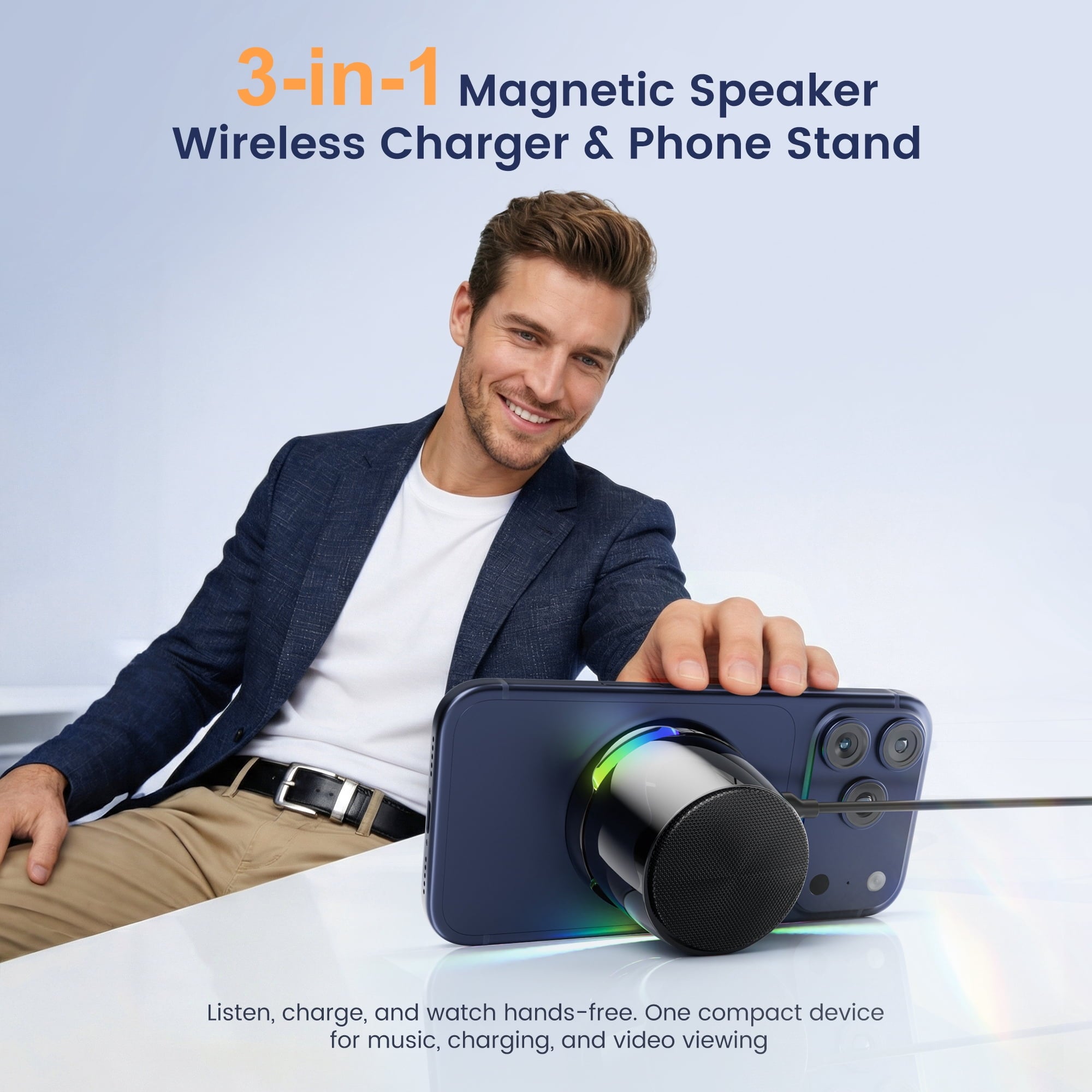 Mago: Mini Magnetic Bluetooth Speaker with Built-In Phone Stand, TWS Stereo Pairing & Strong Magnetic Mount for Smartphones, Refrigerators & Metal Surfaces
