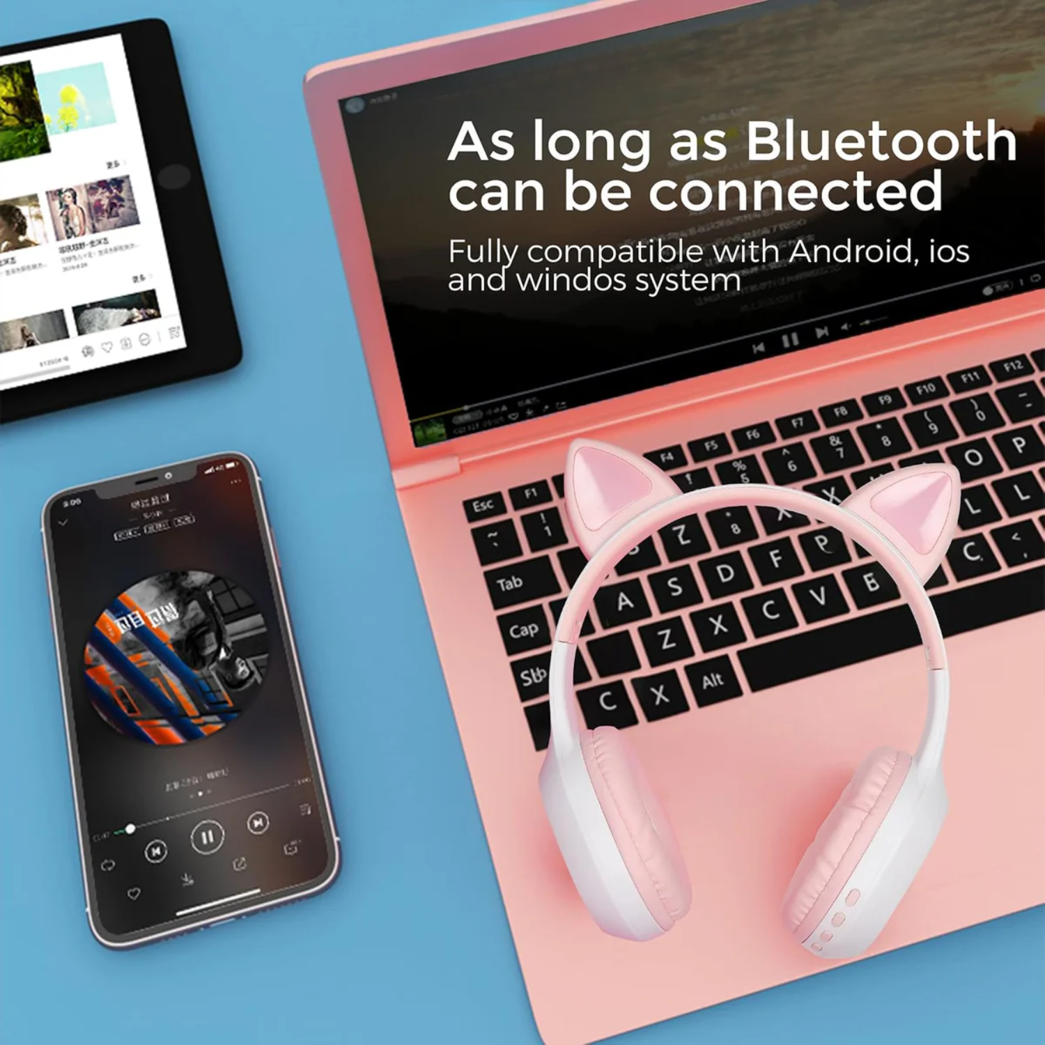 PurrStar: Cat Ear Bluetooth Headphones with LED Lights & Mic, Wireless Over-Ear Headphones, Cute Kitty Design for Music & Gaming (Assorted)