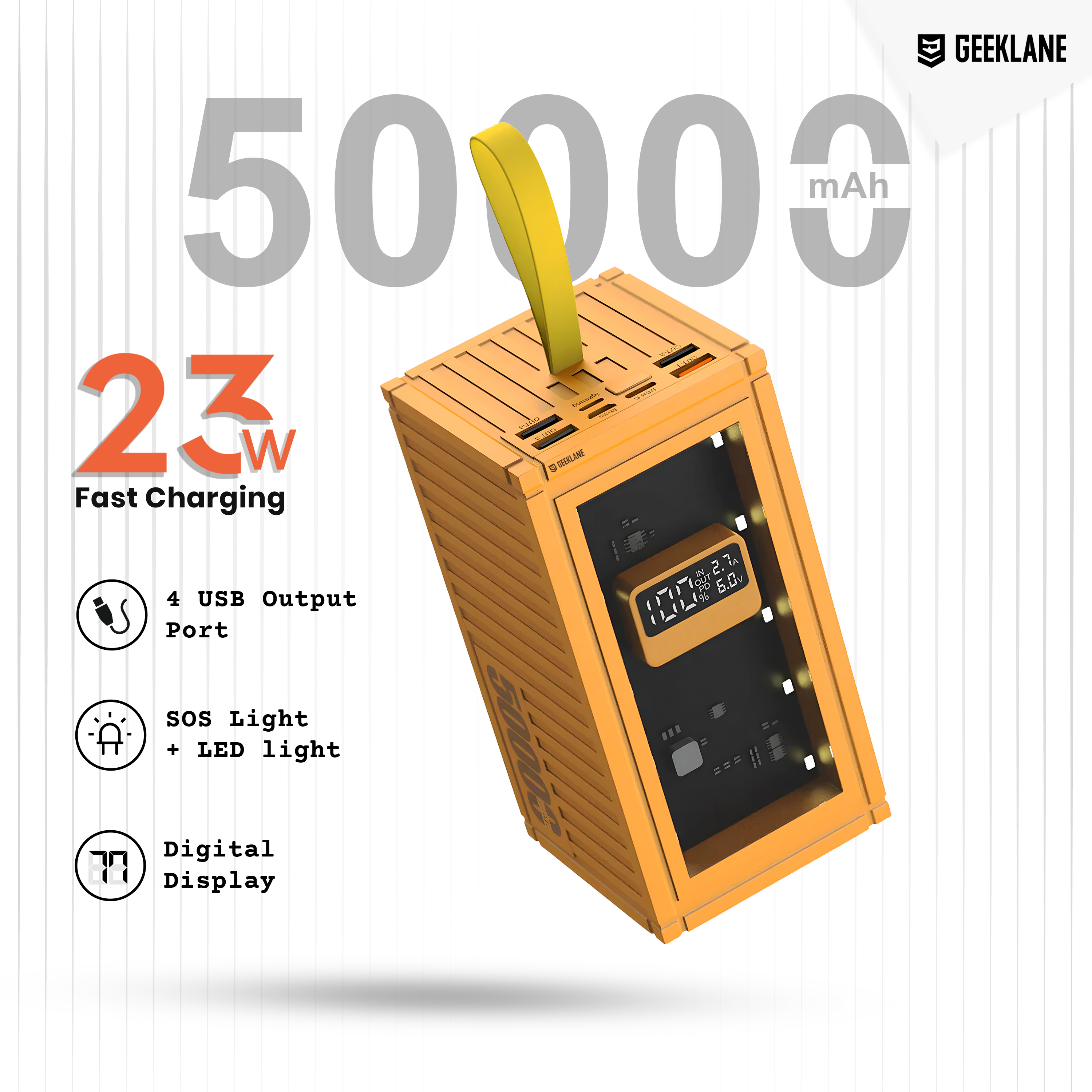 Cargo: 50000mAh Shipping Container Li-Po Power Bank with PD Fast Charging, 4 USB Outputs, LED Torch & Digital Display