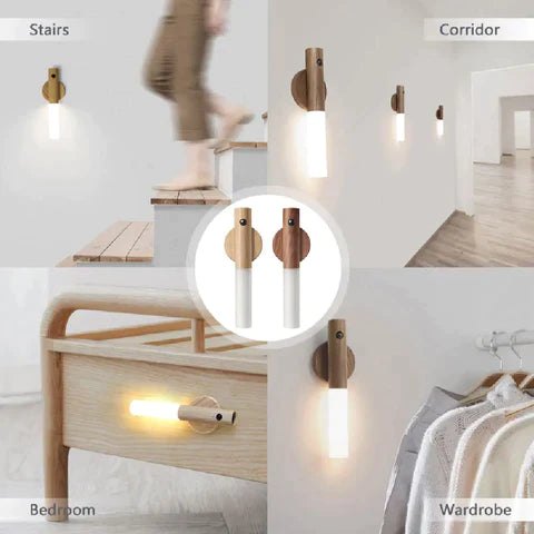 Wand: Magnetic Motion Sensor Light with USB Rechargeable LED & Wall-Mounted Wooden Torch Design for Home & Hallways