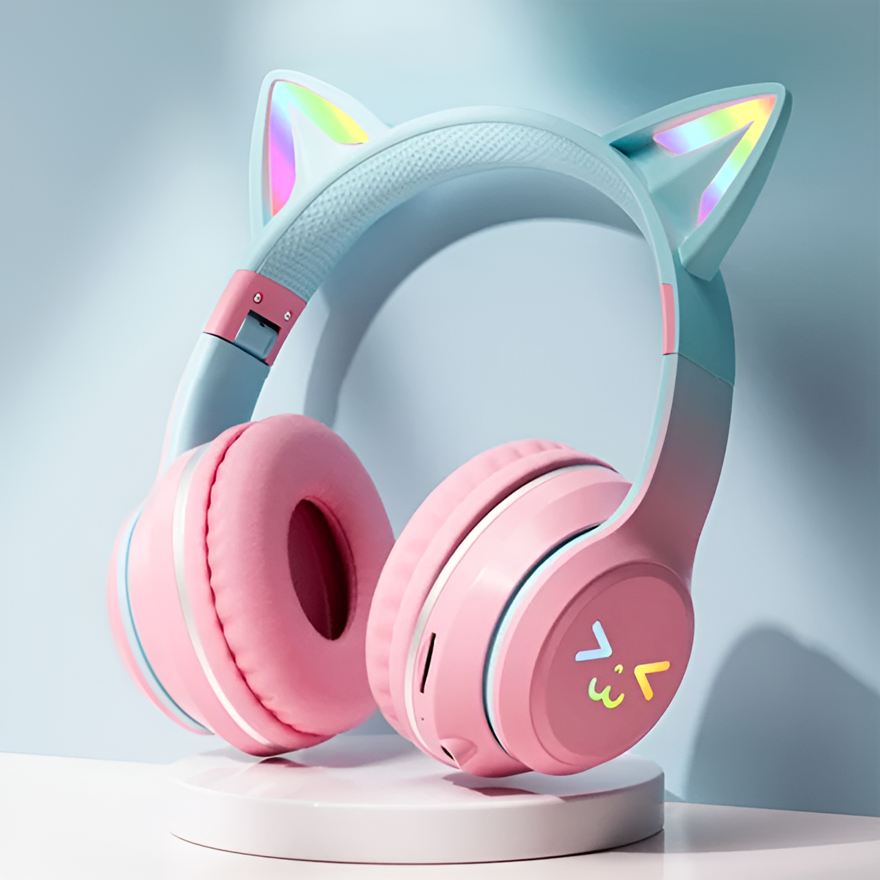 KittyHead: Wireless Cat Ear Headset with RGB LED Lights, Foldable Design headphone for PC, Tablet & Mobile