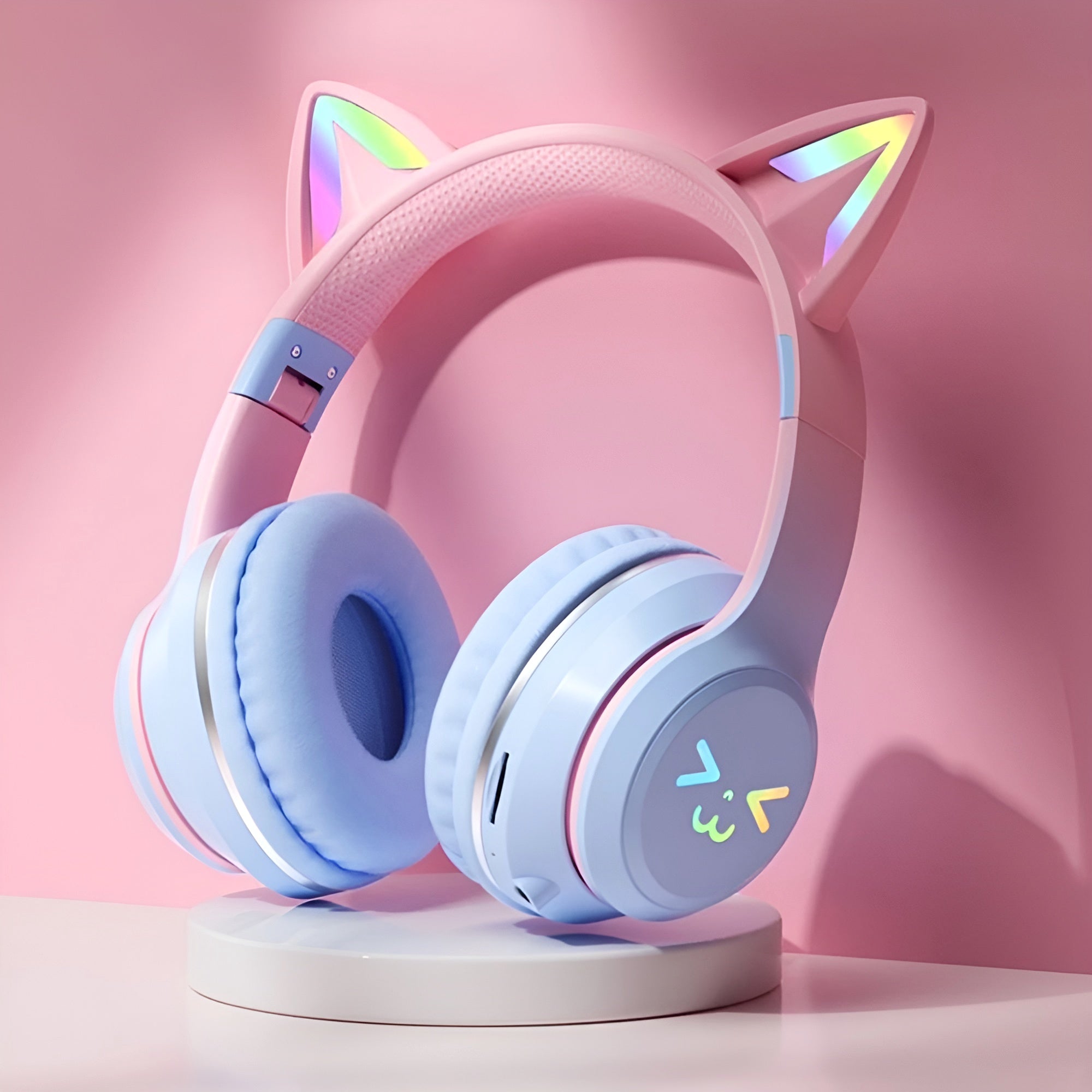 KittyHead: Wireless Cat Ear Headset with RGB LED Lights, Foldable Design headphone for PC, Tablet & Mobile