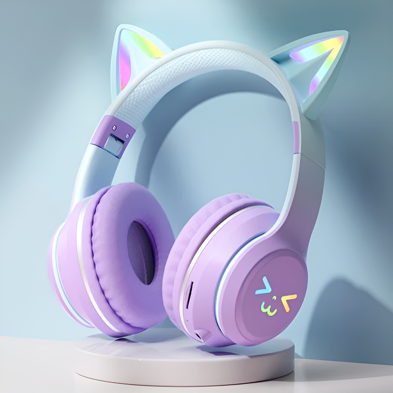 KittyHead: Wireless Cat Ear Headset with RGB LED Lights, Foldable Design headphone for PC, Tablet & Mobile