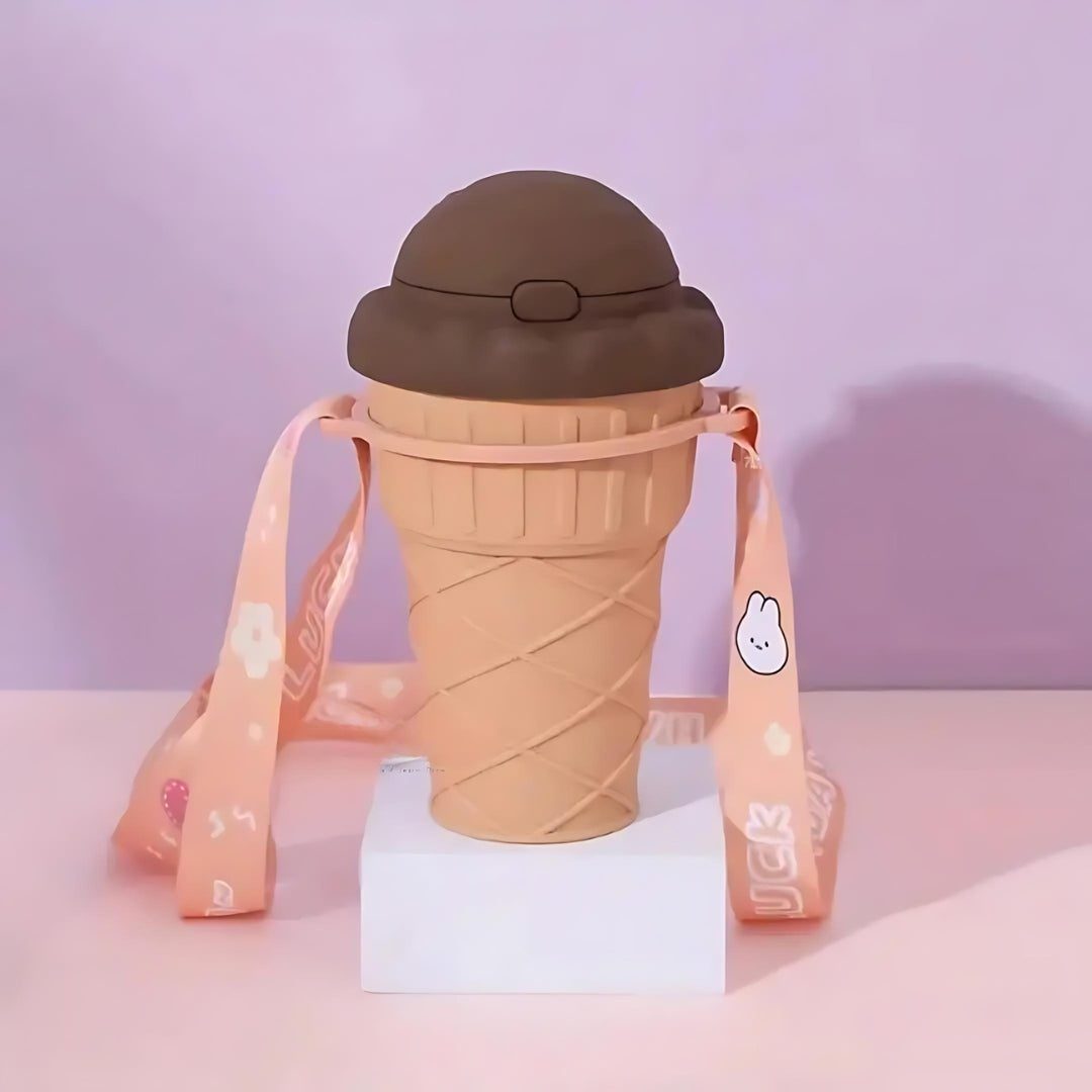 Sippy: Adorable Ice Cream Cone Sipper Bottle with Built-In Straw & Kid-Friendly 450ml Design