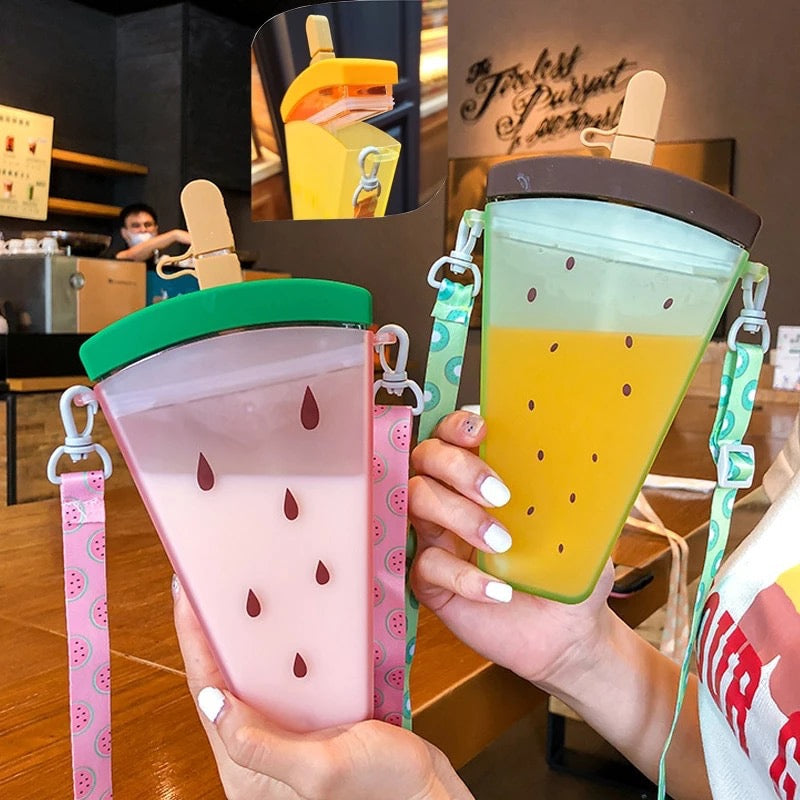 FruitChill: Aesthetic Watermelon Sipper Bottle with Straw & Adjustable Strap – Portable & BPA-Free for Travel & Daily Use