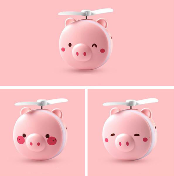 Snouty: 2-in-1 USB Rechargeable Piggy Mini Fan with LED Mirror Light, Cute Handheld Makeup Mirror & Portable Cooling Fan for Daily Use & Travel