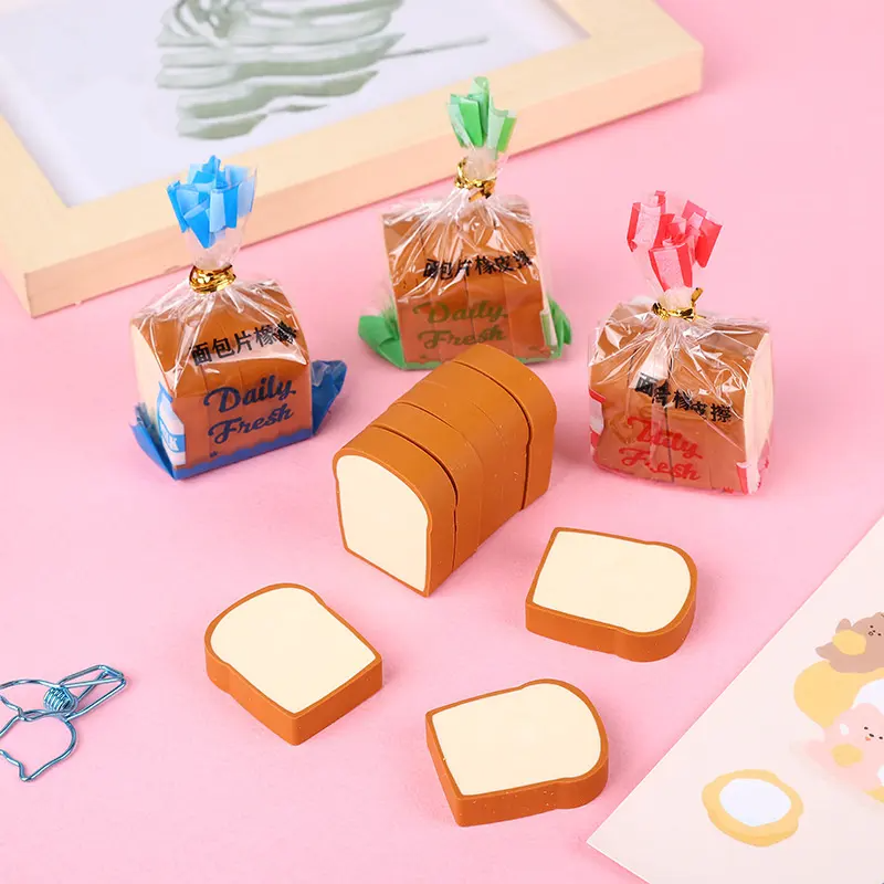 Loaf: 4-Piece Toast Bread Eraser Set – Cute & Fun Stationery for Students & Office Use (Pack of 3)