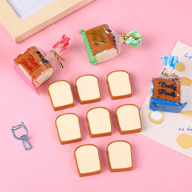 Loaf: 4-Piece Toast Bread Eraser Set – Cute & Fun Stationery for Students & Office Use (Pack of 3)