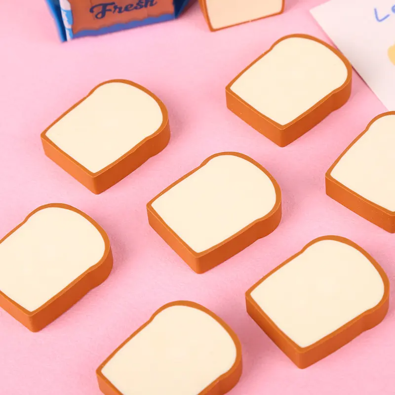 Loaf: 4-Piece Toast Bread Eraser Set – Cute & Fun Stationery for Students & Office Use (Pack of 3)