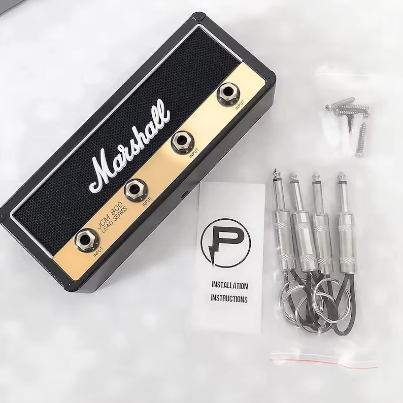JackRack: Marshall-Style Wall Mounted Key Holder with 4 Guitar Amp Plug Keychains for Home & Studio Décor