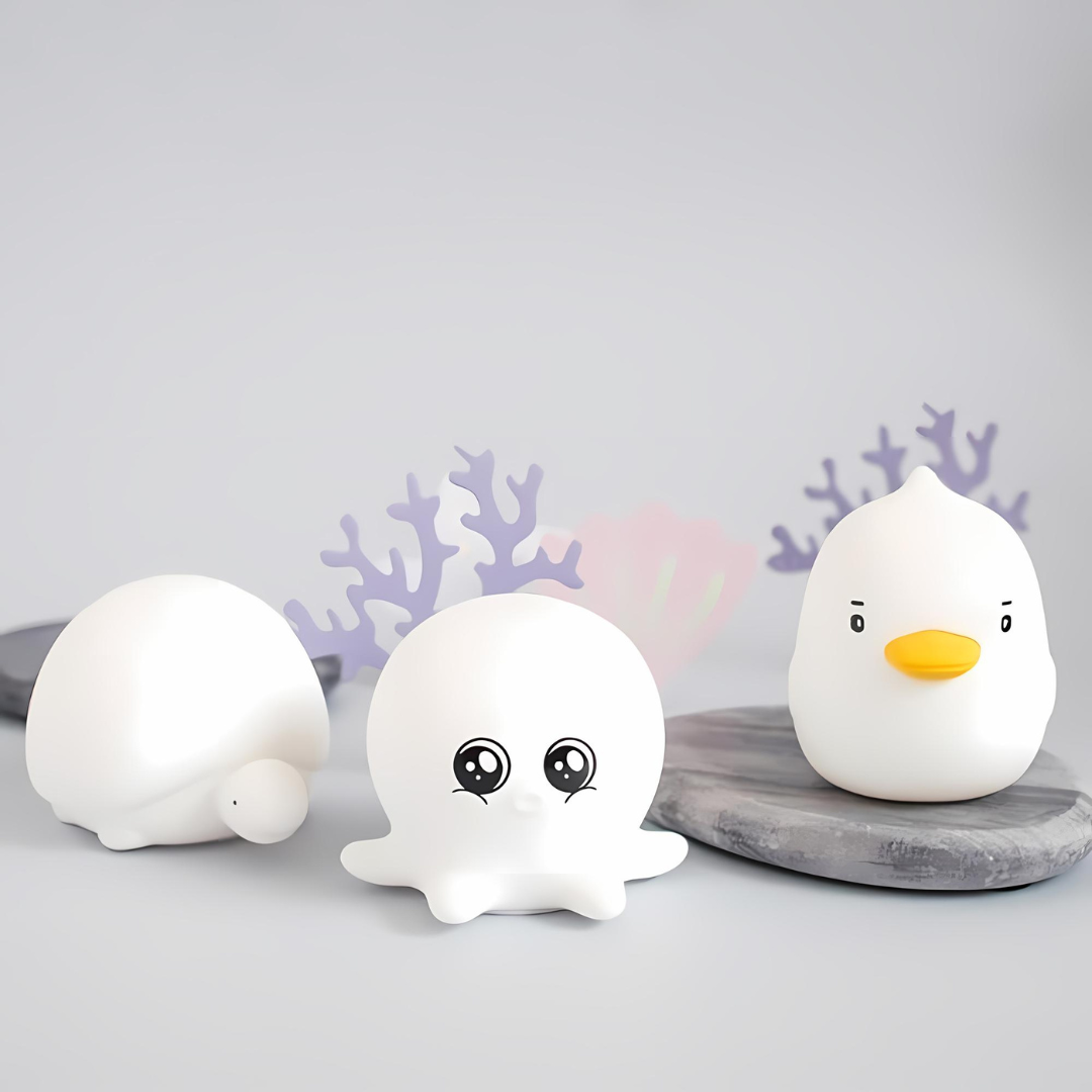 OceanPals: Set of 6 Adorable Ocean-Themed Squishy Night Lights with Soft LED Glow – Includes Whale, Shark, Octopus, Dolphin, Turtle & Duck