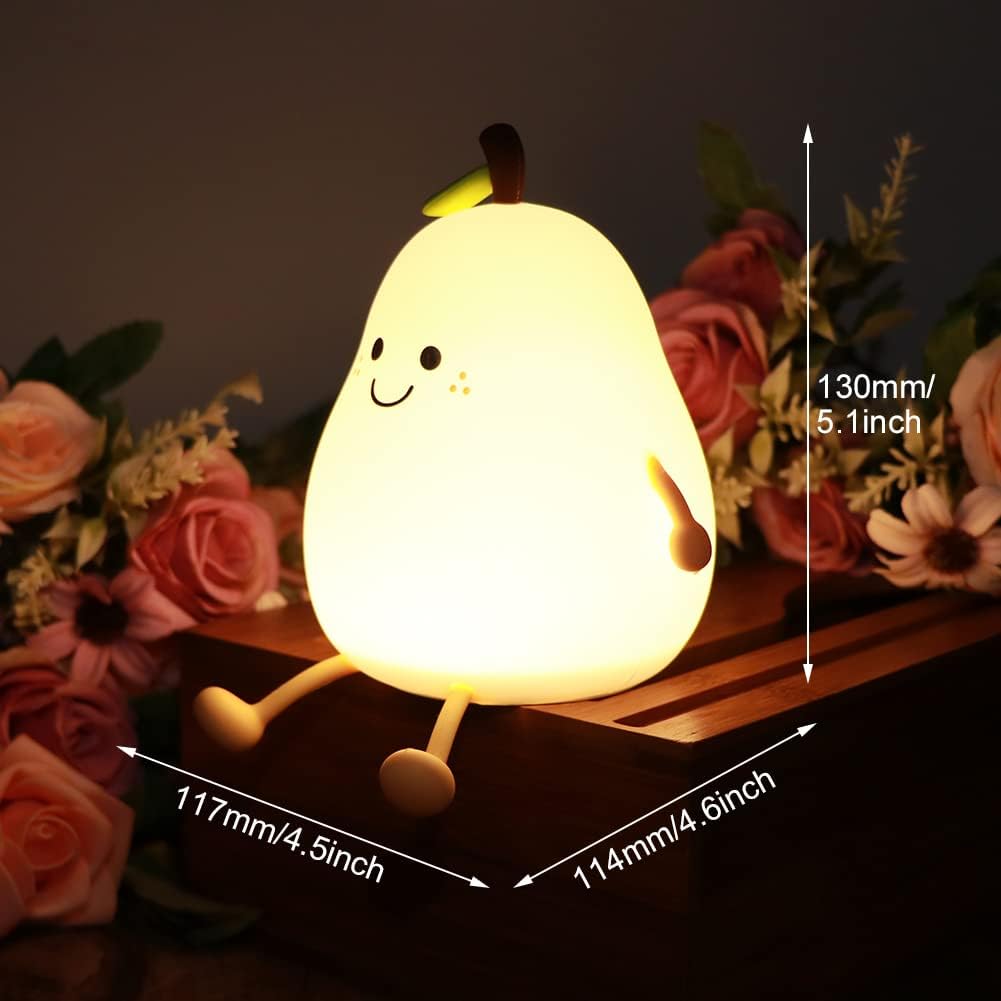 Charm: Portable Squishy Silicone Pear Night Lamp – Touch-Control LED with 7-Color Modes, USB-C Rechargeable for Kids' Bedroom & Nursery