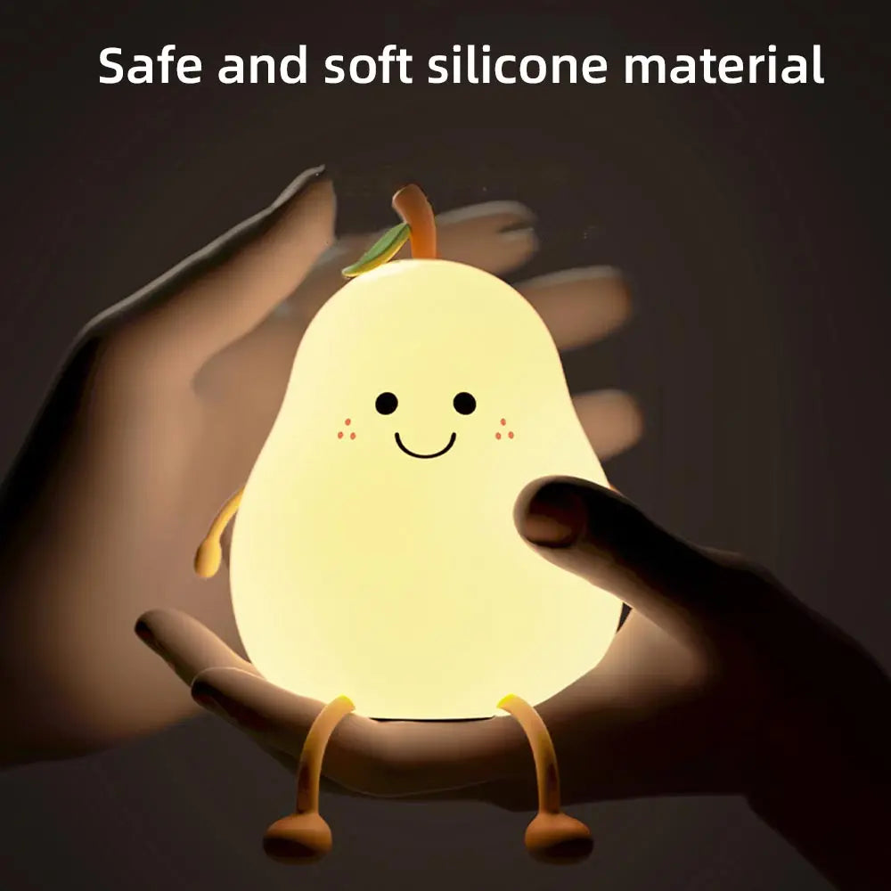 Charm: Portable Squishy Silicone Pear Night Lamp – Touch-Control LED with 7-Color Modes, USB-C Rechargeable for Kids' Bedroom & Nursery