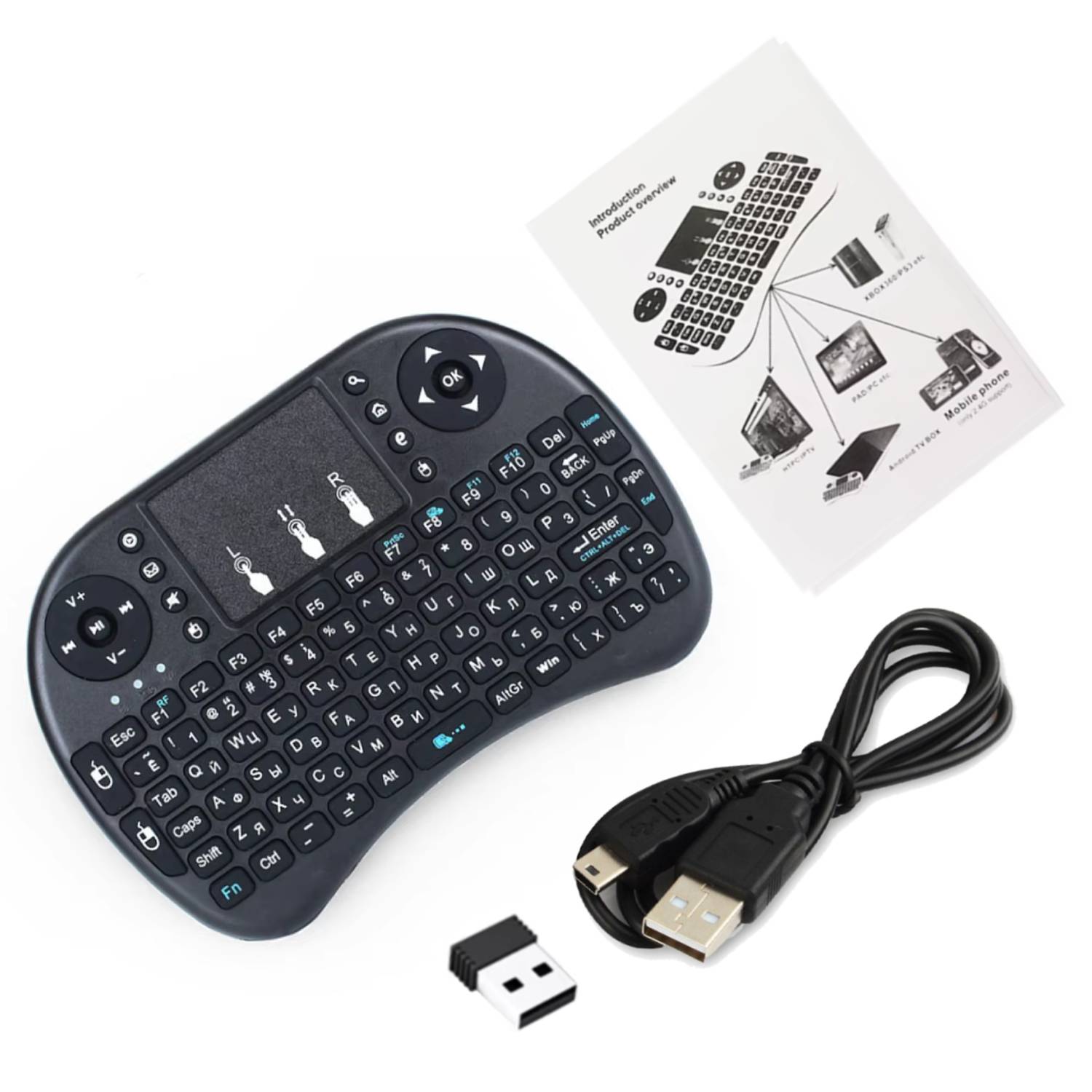 Keyboo: Handheld Mini Wireless Keyboard & Mouse with Bluetooth & USB Dongle, Rechargeable Backlit Remote for Smart TV, Android TV Box, PC & Mobile