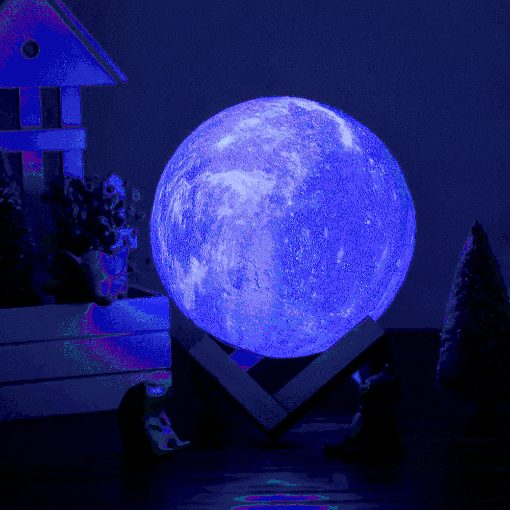 LunaGlow: 3D RGB Moon Lamp with 7-Color Touch Control, USB Rechargeable Design & Wooden Stand for Bedroom & Gifting