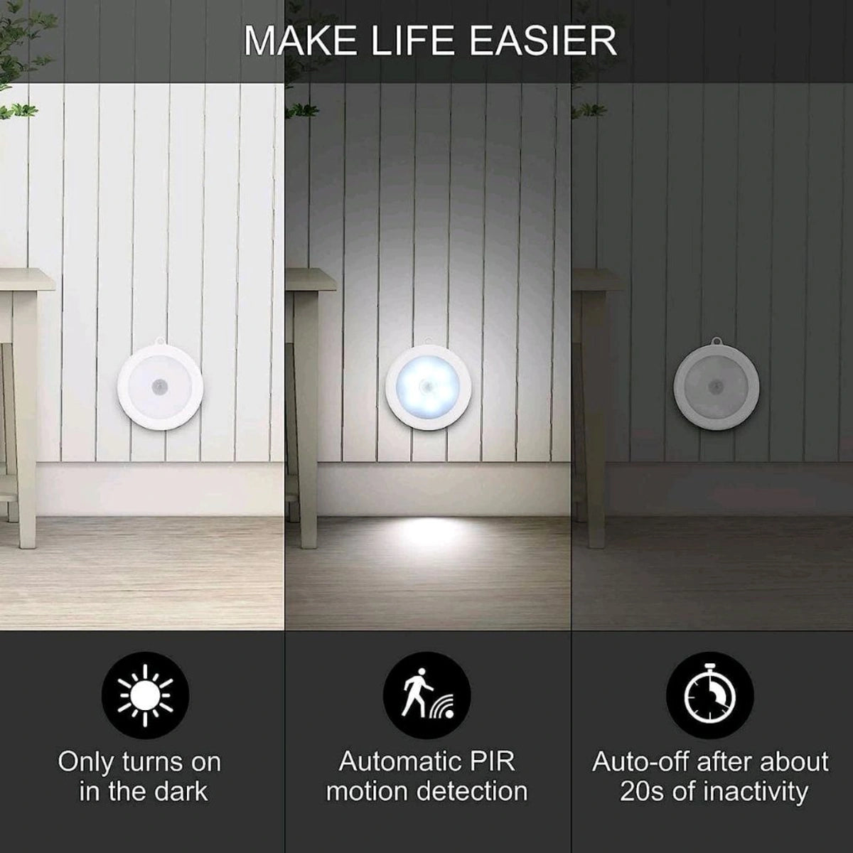 Lumiq: Motion Sensor LED Night Light, USB Rechargeable, Auto-On Cabinet Light with Warm Glow for Wardrobe, Stairs, Hallway, Kitchen & Closet Use