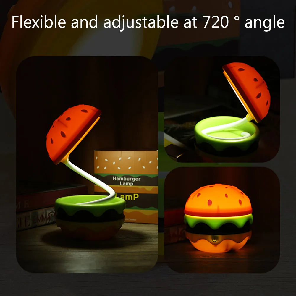 Borgir: Quirky Decor Burger Shaped Folding LED Table Lamp USB-C Rechargeable Cute Design Night Light