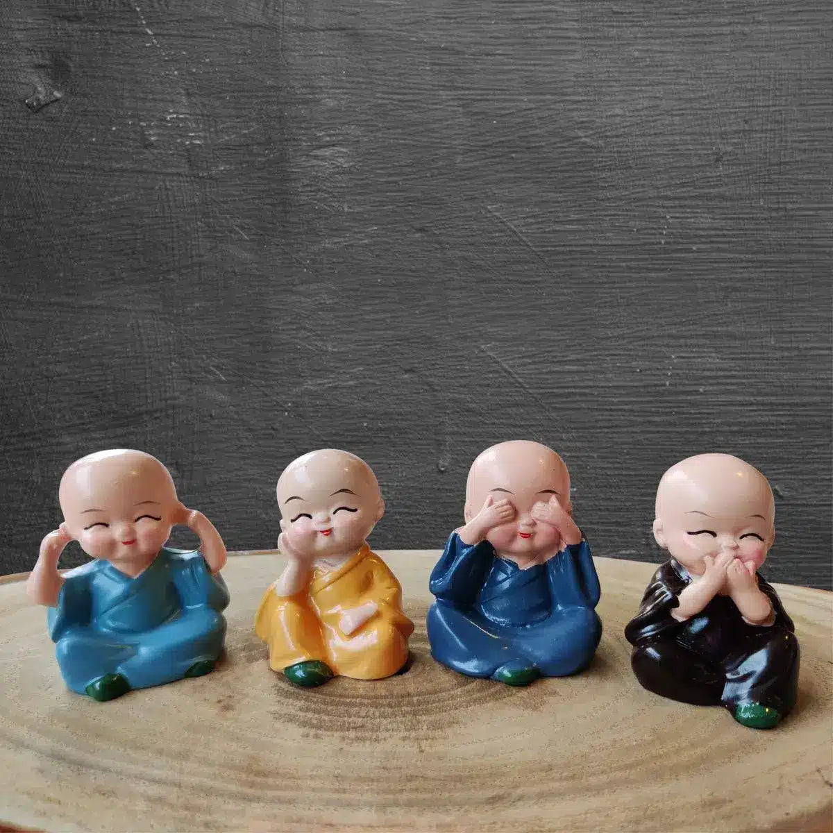 Bliss: Set of 4 Buddha Monk Statues with Elegant Design, Ideal for Home, Office & Spiritual Decor