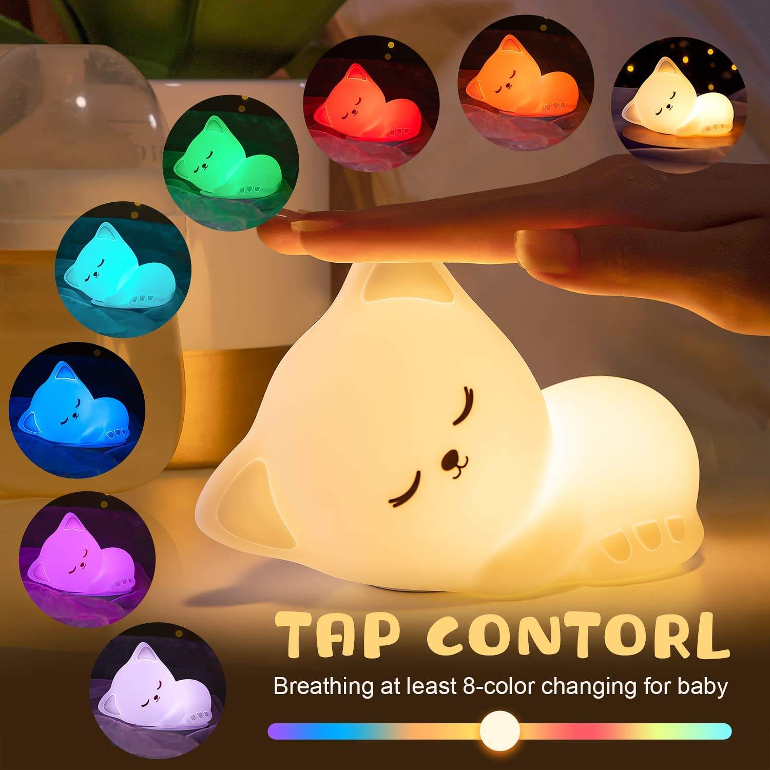 Kitty: Sleeping Cat Silicone Night Lamp with Rechargeable LED for Cozy Bedroom Ambience & Gifting