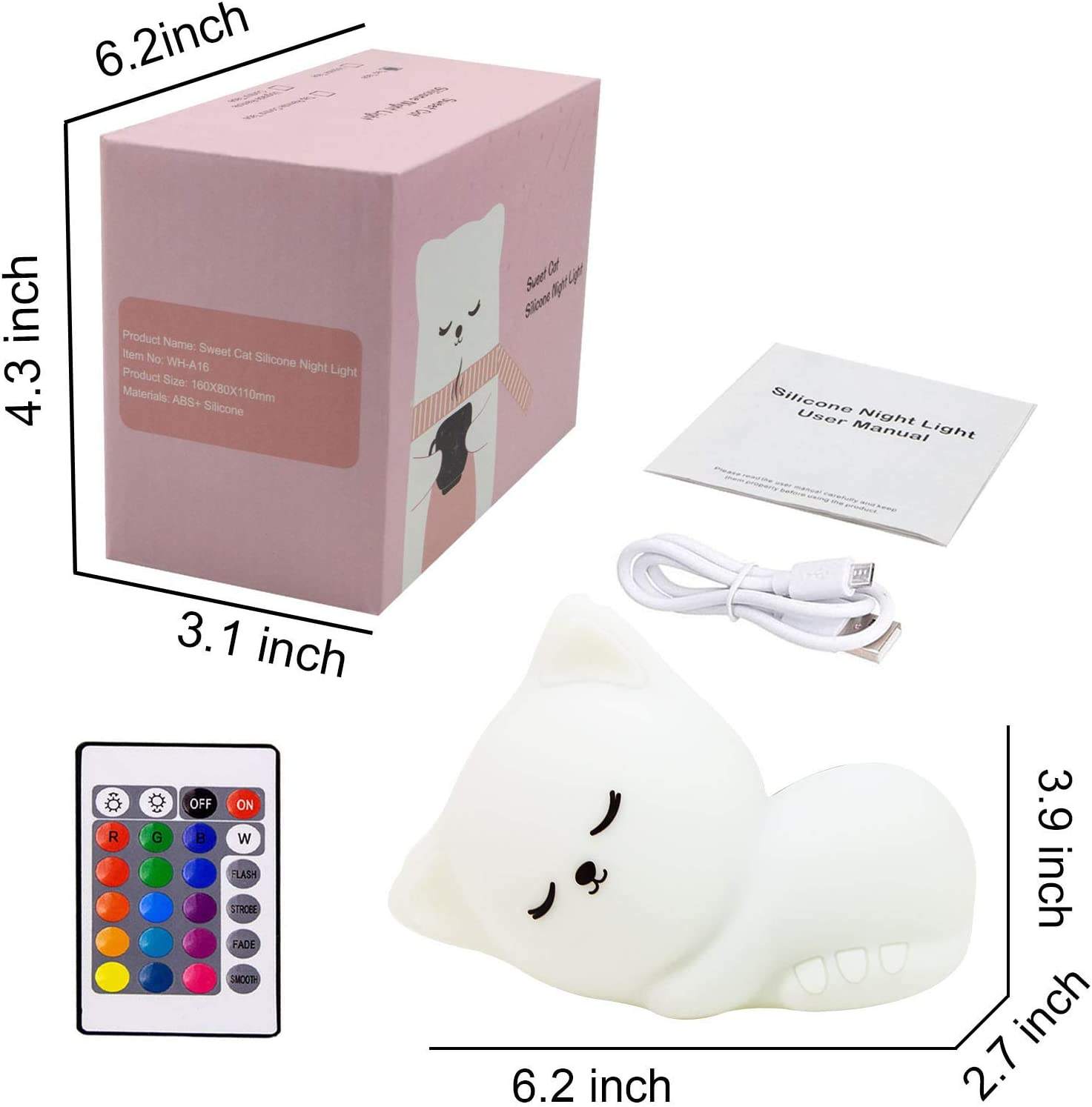 Kitty: Sleeping Cat Silicone Night Lamp with Rechargeable LED for Cozy Bedroom Ambience & Gifting