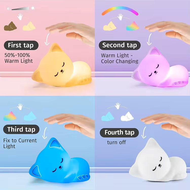 Kitty: Sleeping Cat Silicone Night Lamp with Rechargeable LED for Cozy Bedroom Ambience & Gifting
