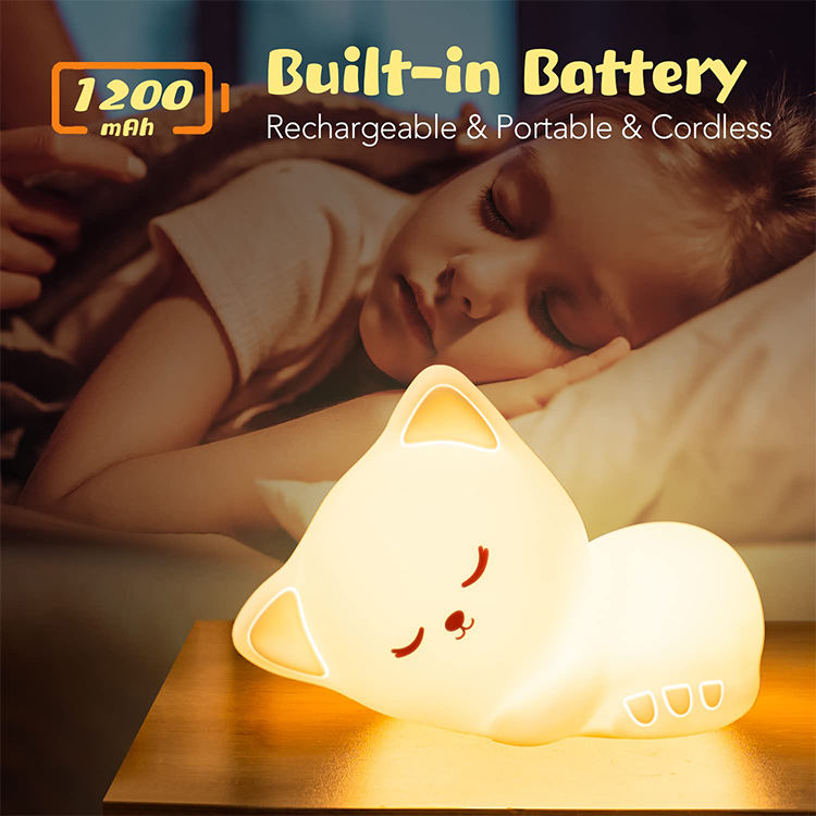 Kitty: Sleeping Cat Silicone Night Lamp with Rechargeable LED for Cozy Bedroom Ambience & Gifting