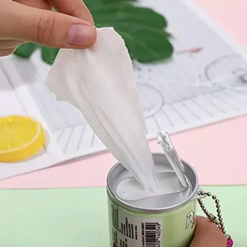 Woopy: Cute Themed Wet Wipes in a Can with Keychain – Portable & Refreshing (Set of 2, 30-Piece Each)