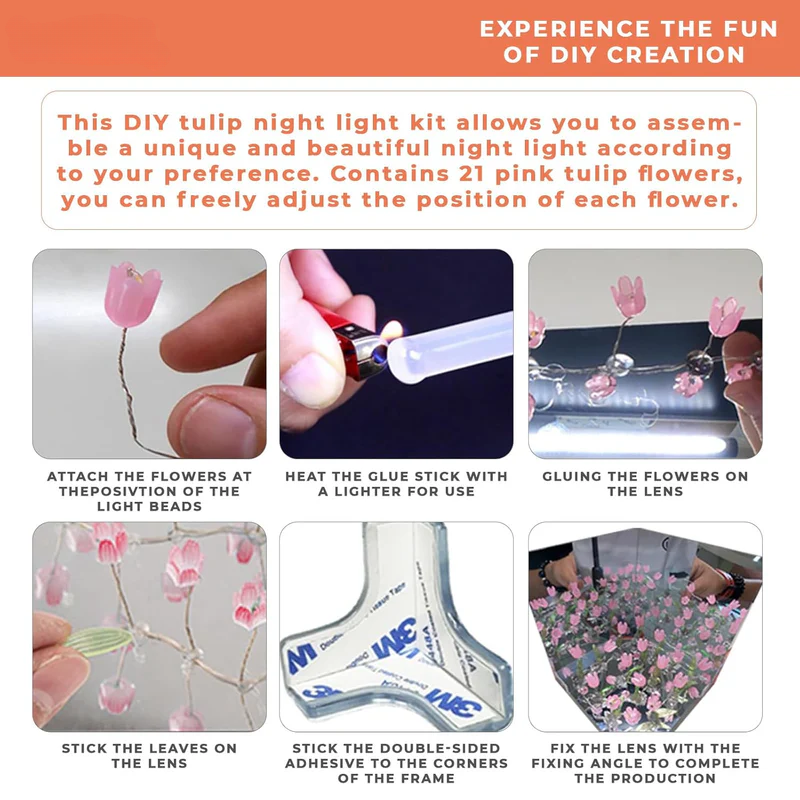 GlowCraft: DIY Infinite Mirror Tulip Lamp with 3D LED Flower Lights for Tabletop Décor & Unique Gifting