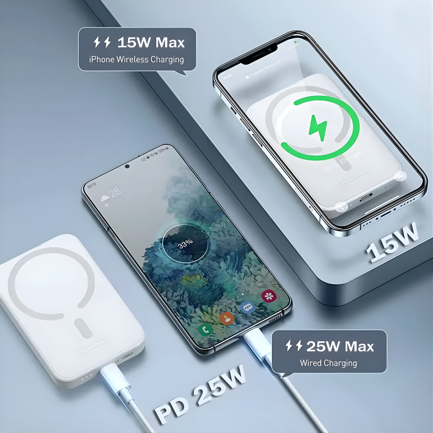 MagQ: 10000mAh MagSafe Wireless Power Bank with 15W Wireless Charging, Slim Magnetic Battery Pack for iPhone & Android