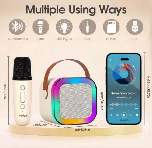 PartyPulse: Karaoke Bluetooth Speaker with Wireless Mic, Dynamic LED Lights & Portable Design for Home, Parties & Travel