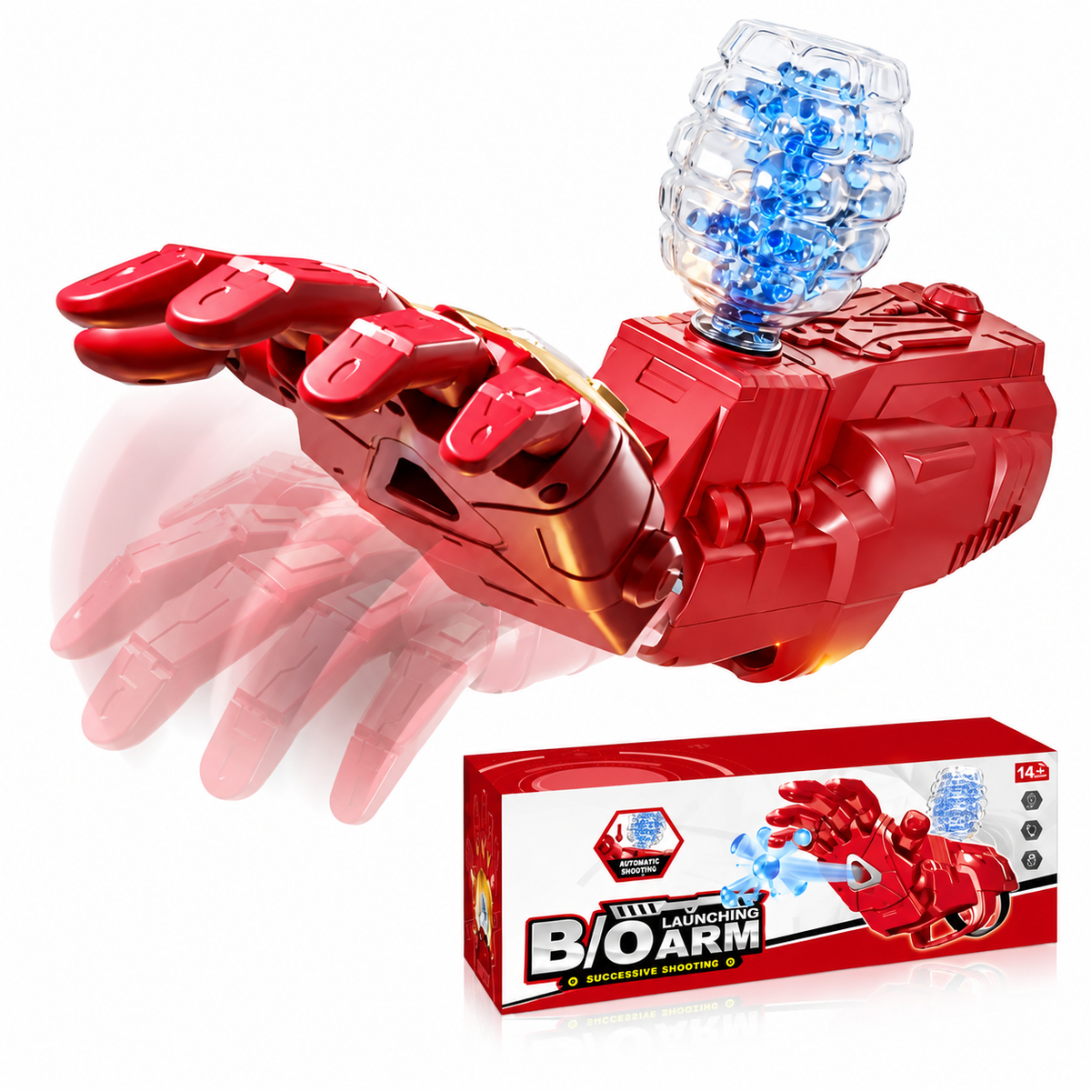 IronArc: Superhero-Inspired Electric Gel Ball Blaster Glove with 2000-Ball Magazine, 1200mAh USB Rechargeable Battery & Up to 15m Shooting Range