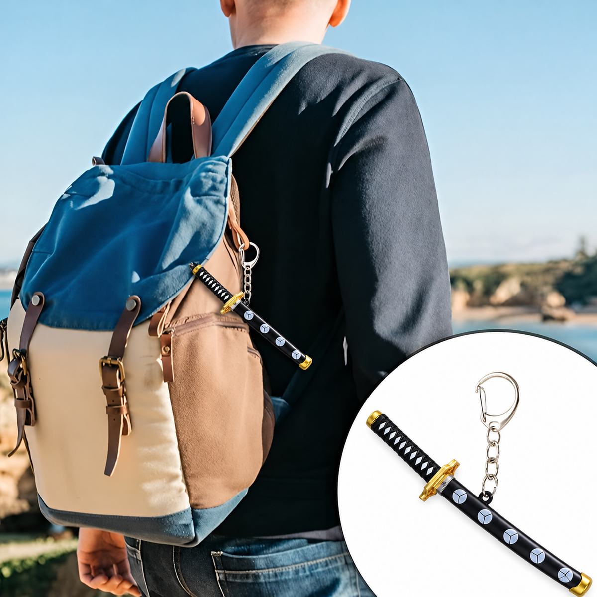 Kensai: Mini Samurai Katana Sword Keychain with Black Handle, Gold Accents & Metal Chain, 15cm Japanese Sword-Inspired Decorative Keyring & 3D Collectible for Bags & Keys