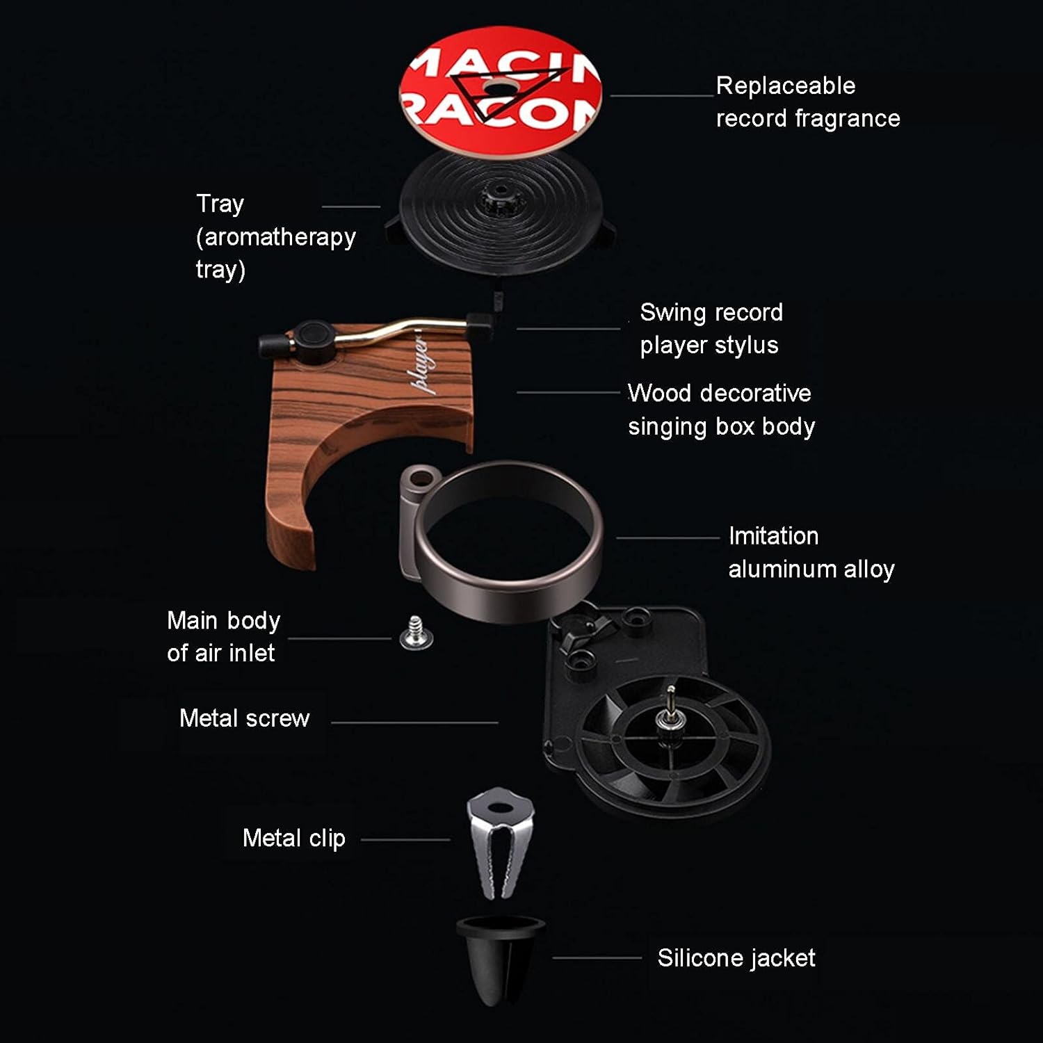 Vintiq: Retro Turntable Car Air Freshener – Clip-On Rotating Vinyl Diffuser with Long-Lasting Aroma & Replacement Pads for Dashboard AC Vents