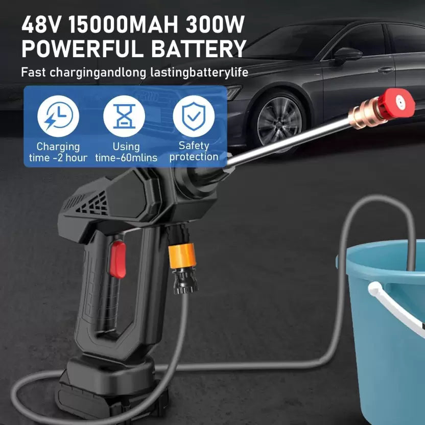 PowerJet: Cordless 48V High-Pressure Car Washer with 12,000mAh Dual Battery, Adjustable Nozzle & 5M Hose for Bike & Car Cleaning