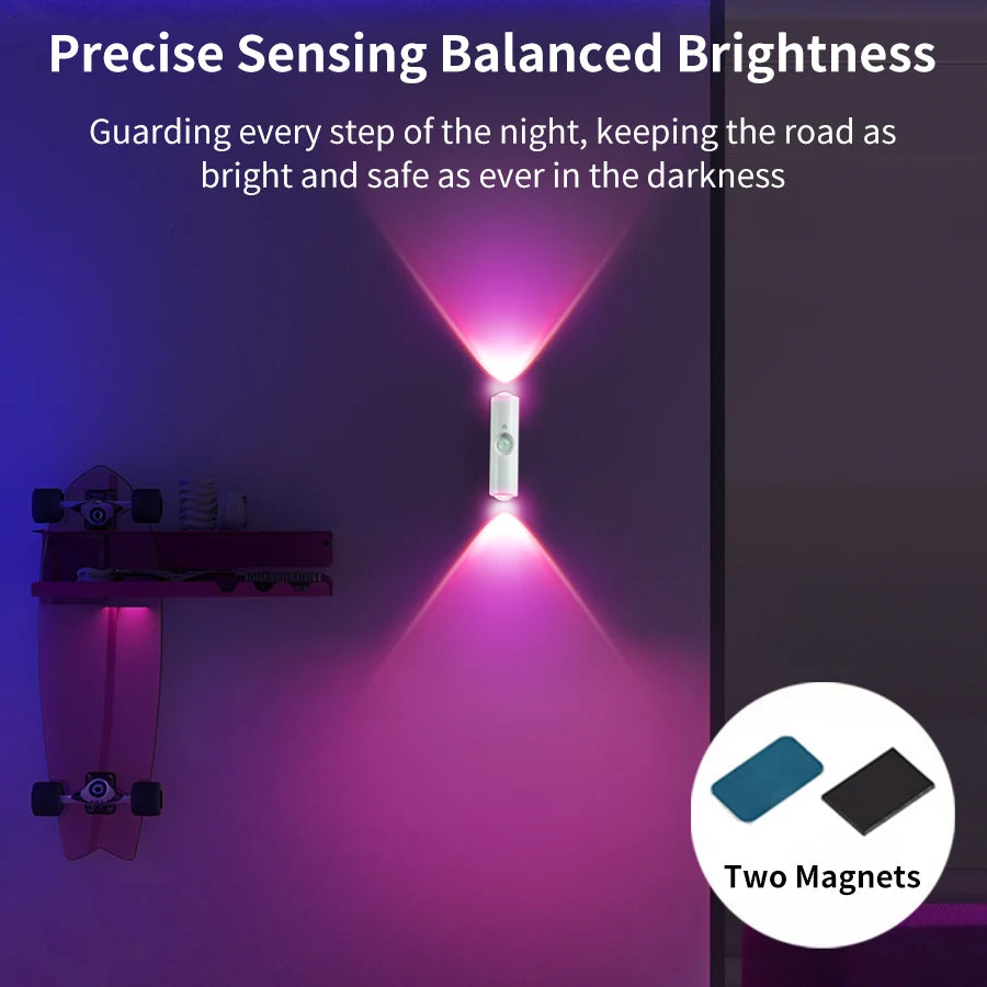 Sensey: Motion Sensor RGB LED Night Light with USB Rechargeable Design, Auto On/Off Color-Changing Wall Lamp for Bedroom, Hallway, Stairs & Cabinets