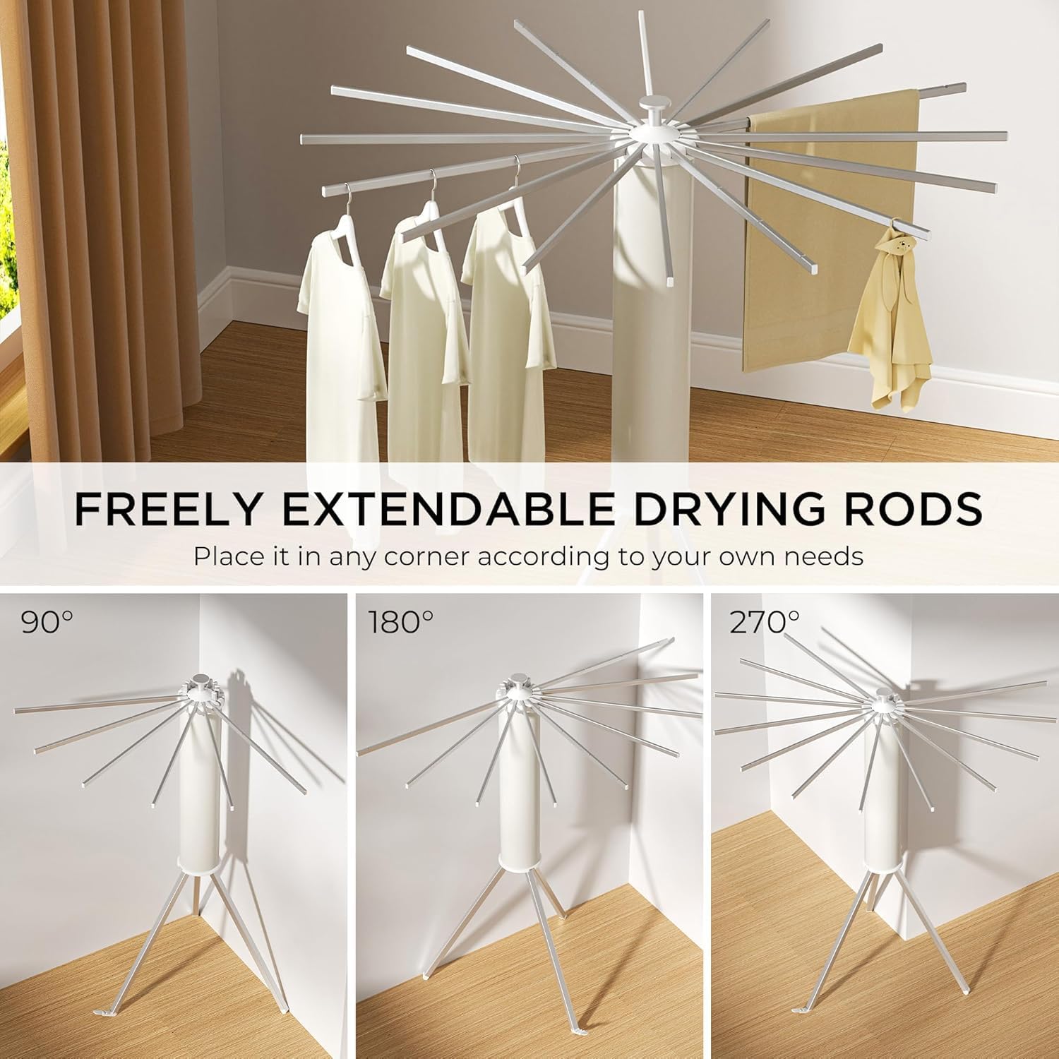 DryNest: 360° Rotating Foldable Clothes Drying Stand for Indoor & Outdoor Use – Space-Saving Multi-Arm Laundry Rack for Clothes, Fabric & Garments