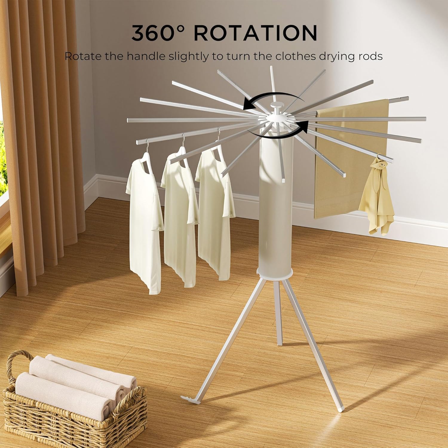 DryNest: 360° Rotating Foldable Clothes Drying Stand for Indoor & Outdoor Use – Space-Saving Multi-Arm Laundry Rack for Clothes, Fabric & Garments