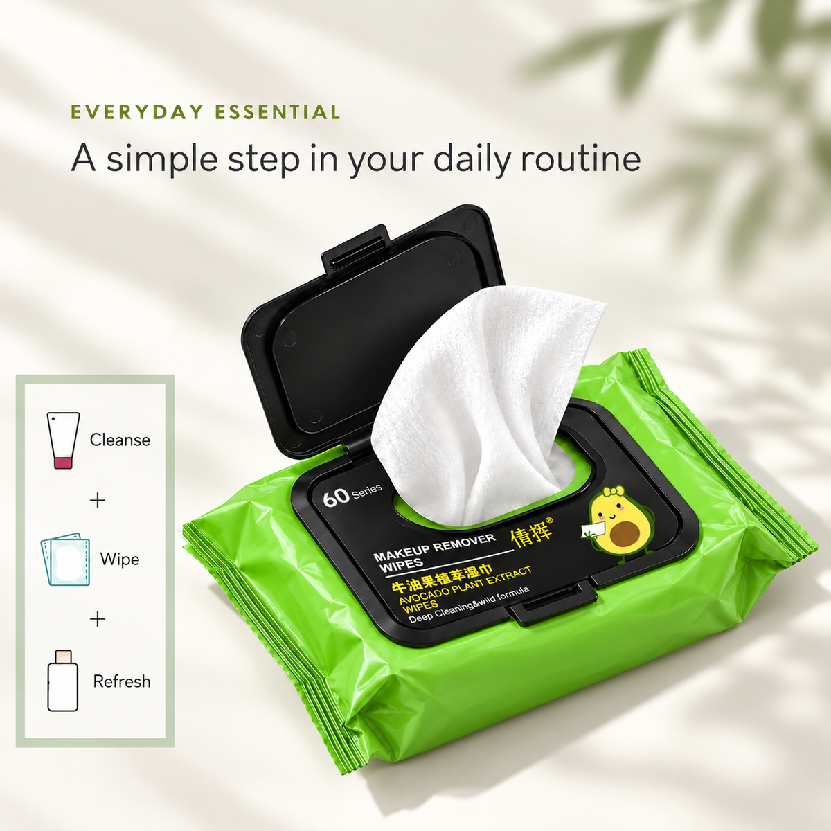 Avora: Avocado Extract Makeup Remover & Facial Cleansing Wet Wipes with Flip-Top Lid for Gentle Skin Cleansing, Hydration, Daily Makeup Removal & Travel Use