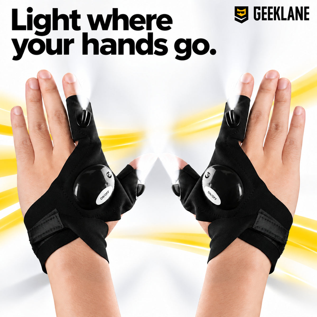 Handy — hands wearing LED gloves.