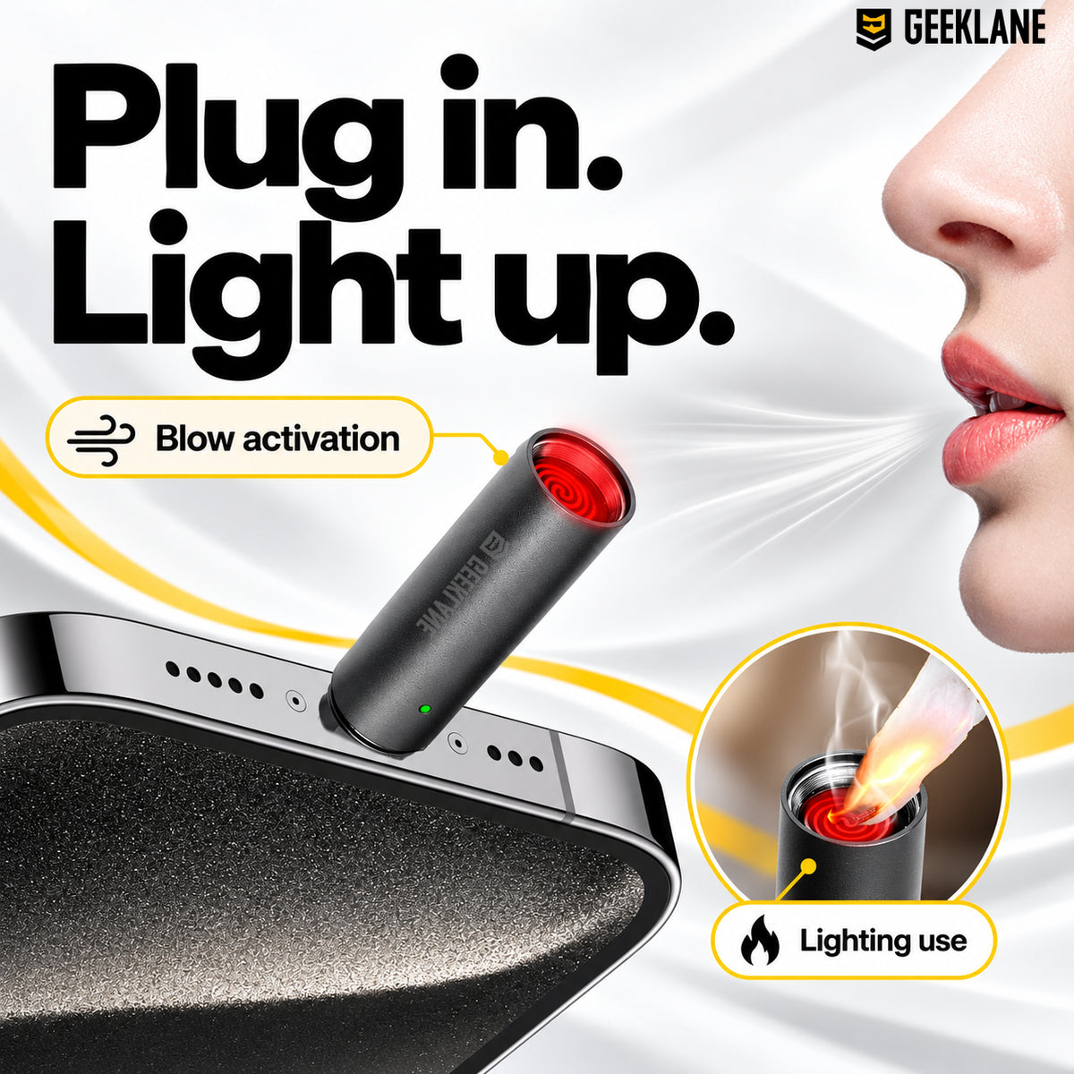 Ignix connected to a phone with blowing and ignition-use demonstrations.