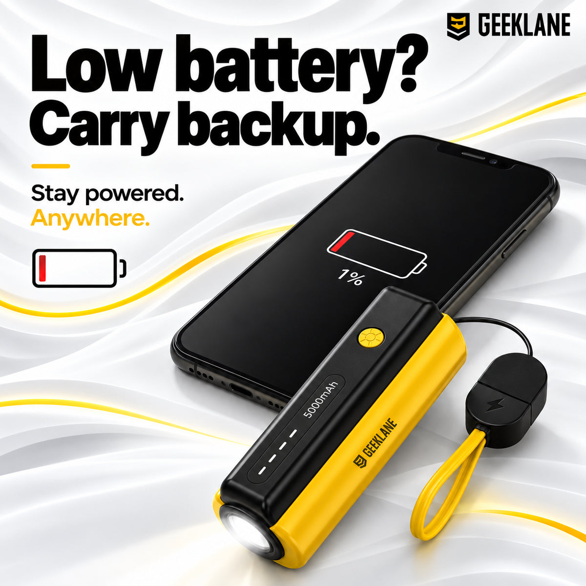 Pico power bank charging a phone in an emergency backup demonstration.