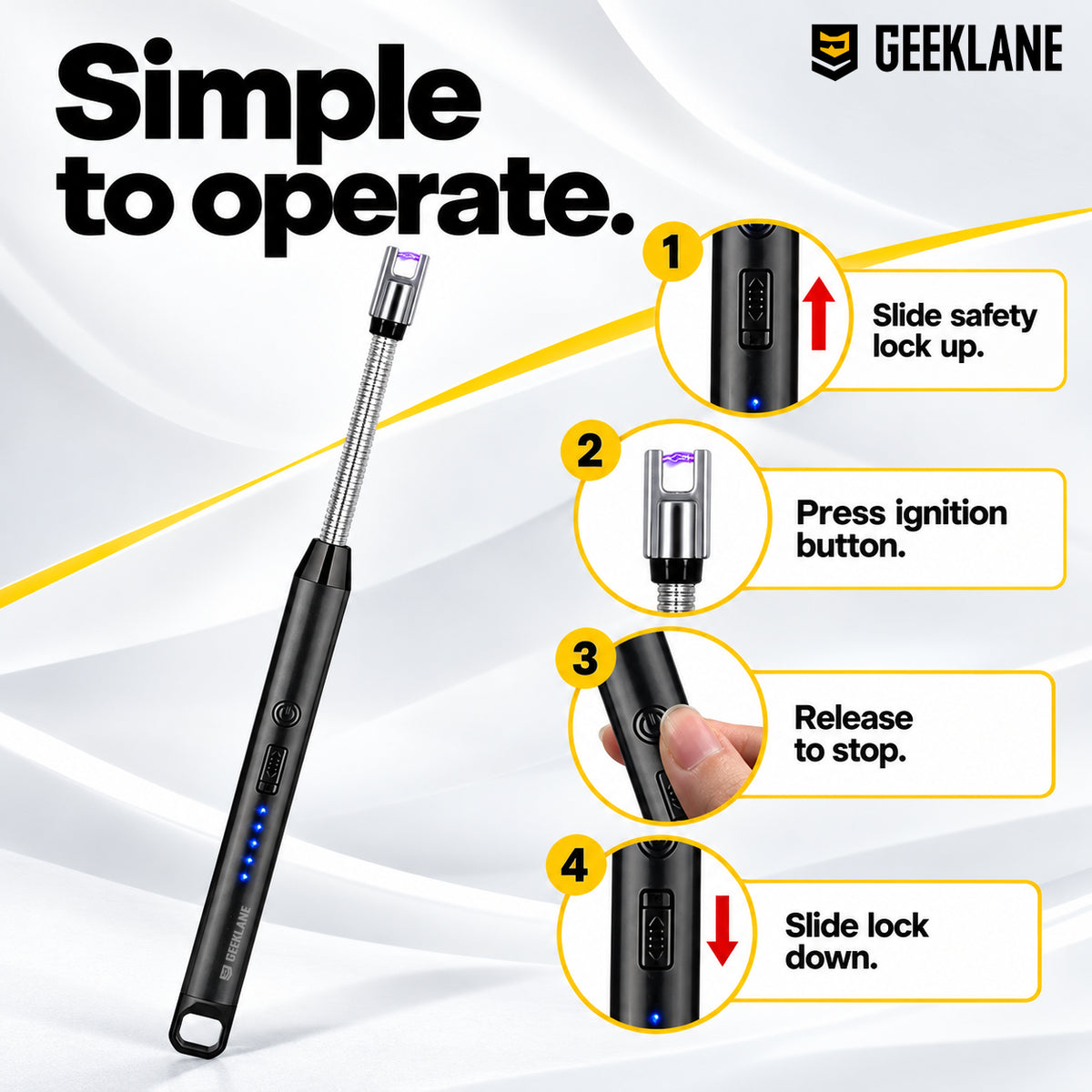 Sparq with four operation steps for its safety lock and ignition button.