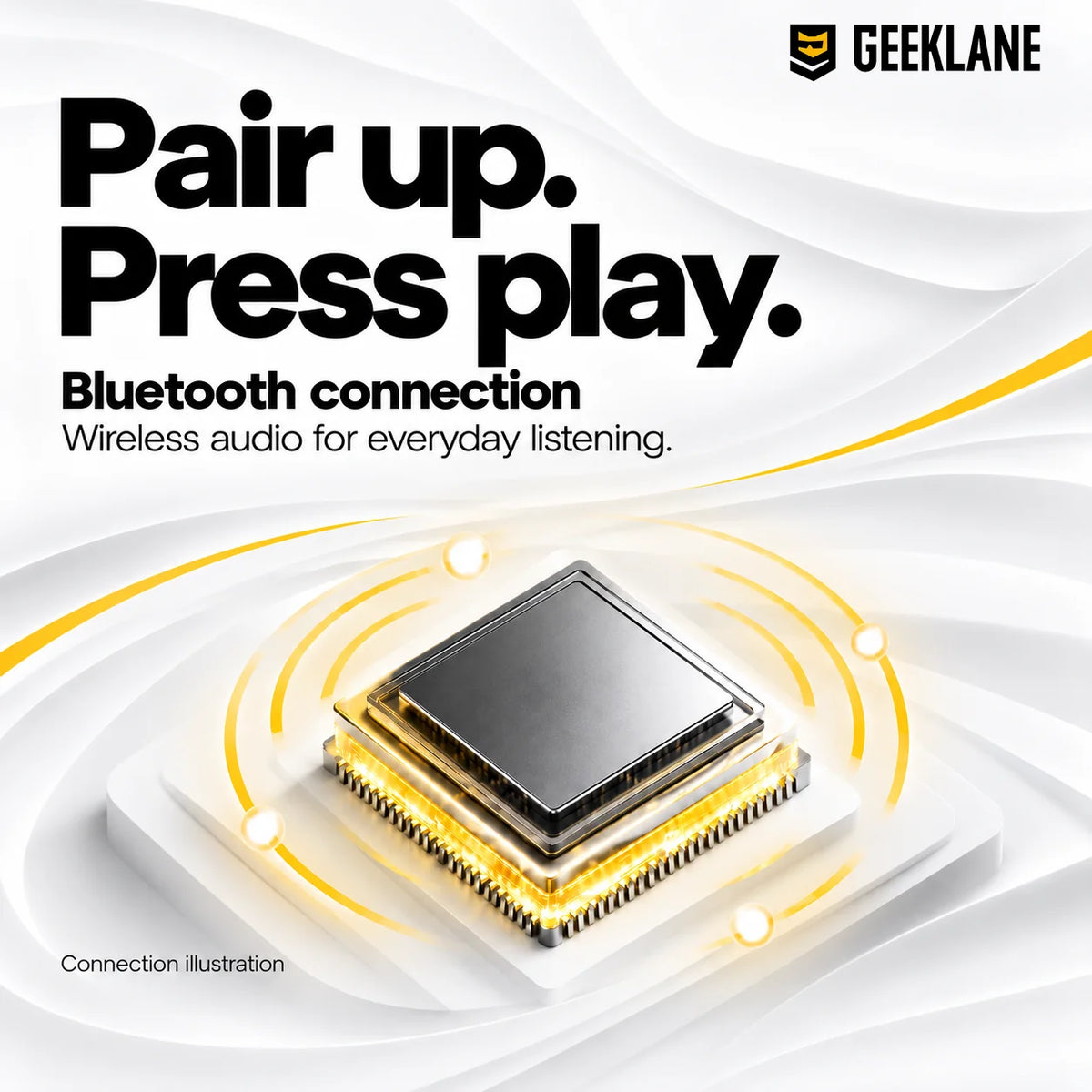 Conceptual chip illustration accompanying Voxa Bluetooth connection information; not an internal hardware photograph.