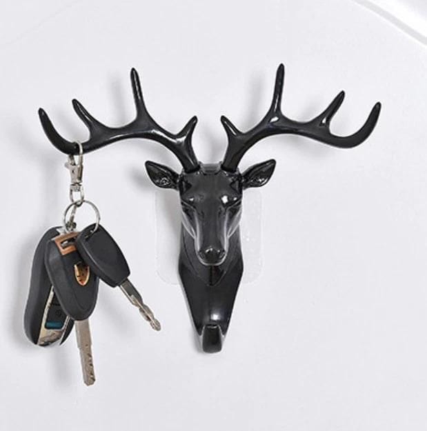 Velora: 2Pcs Heavy Duty Deer Head Antler Wall Hook with Adhesive Wall Mount Elegant Home Door Design for hanging keys, bags, Hat & Accesories