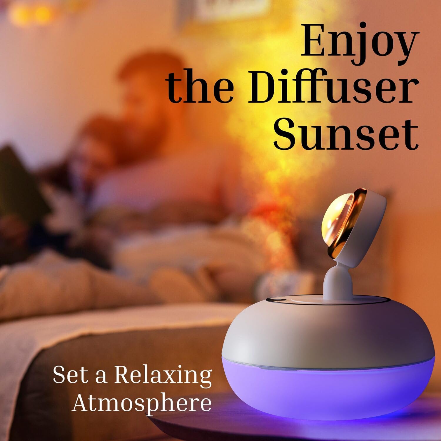 AuraMist: 2-in-1 Sunset Lamp & Cool Mist Humidifier USB Powered with Adjustable Mist Levels & 360° Rotatable Head