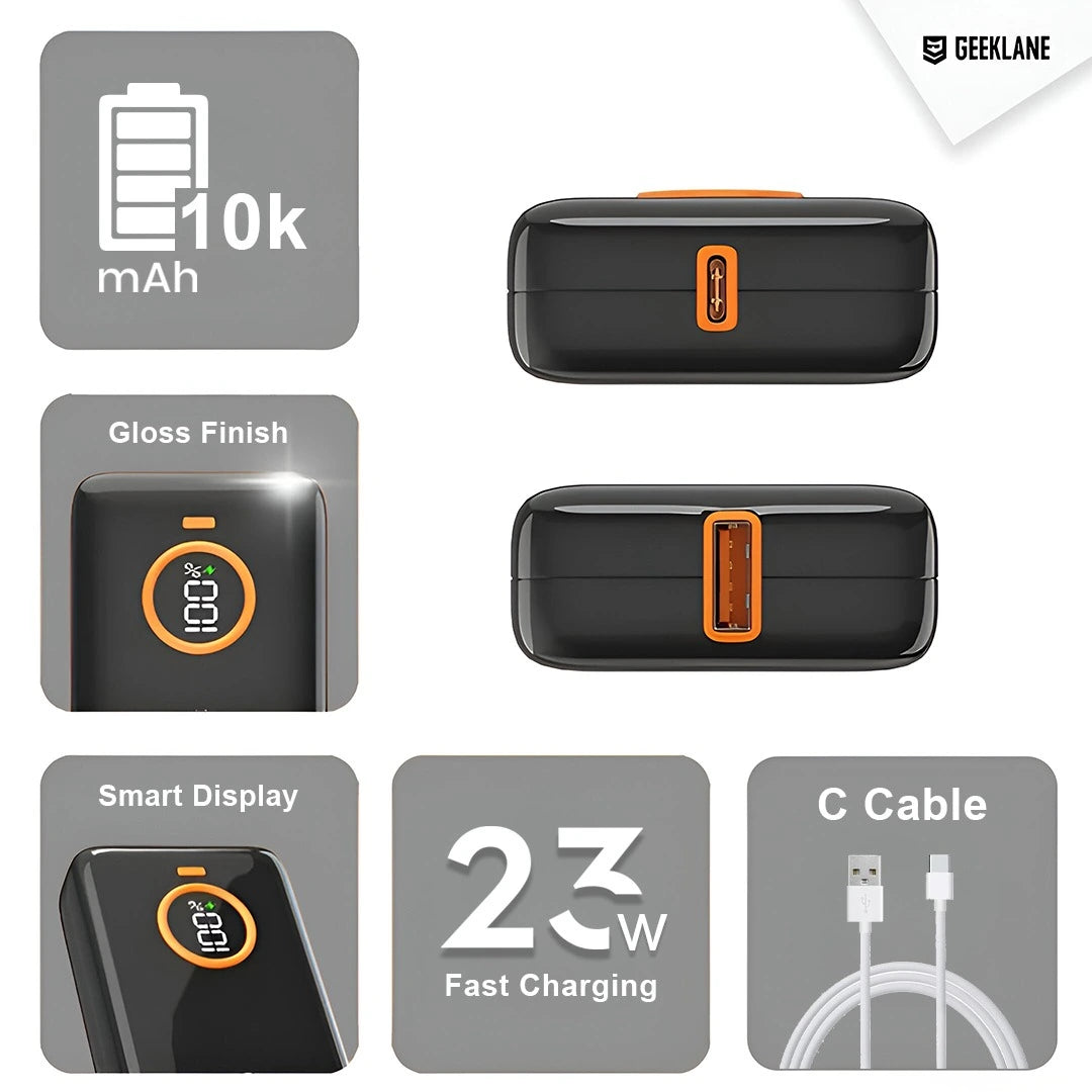 DEX: Palm Sized 10,000mAh Ultra-Compact Power Bank with 22.5W Super Fast Charging, PD & QC, Type-C Input/Output with Pocket-Friendly Design