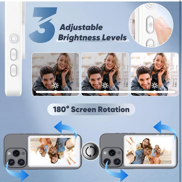 Camoo: Magnetic Wireless Selfie Monitor Screen & Recording Display, Rear Camera Preview Screen with 1080P Wireless Recording for iPhone & Android, Vlogging, TikTok & Live Streaming